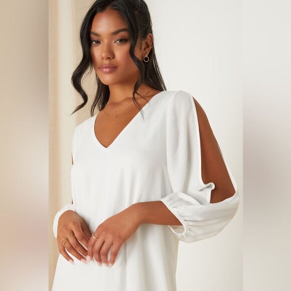 Lulu’s | Shifting Dears Ivory Long Sleeve Dress, Size M - Picture 4 of 10